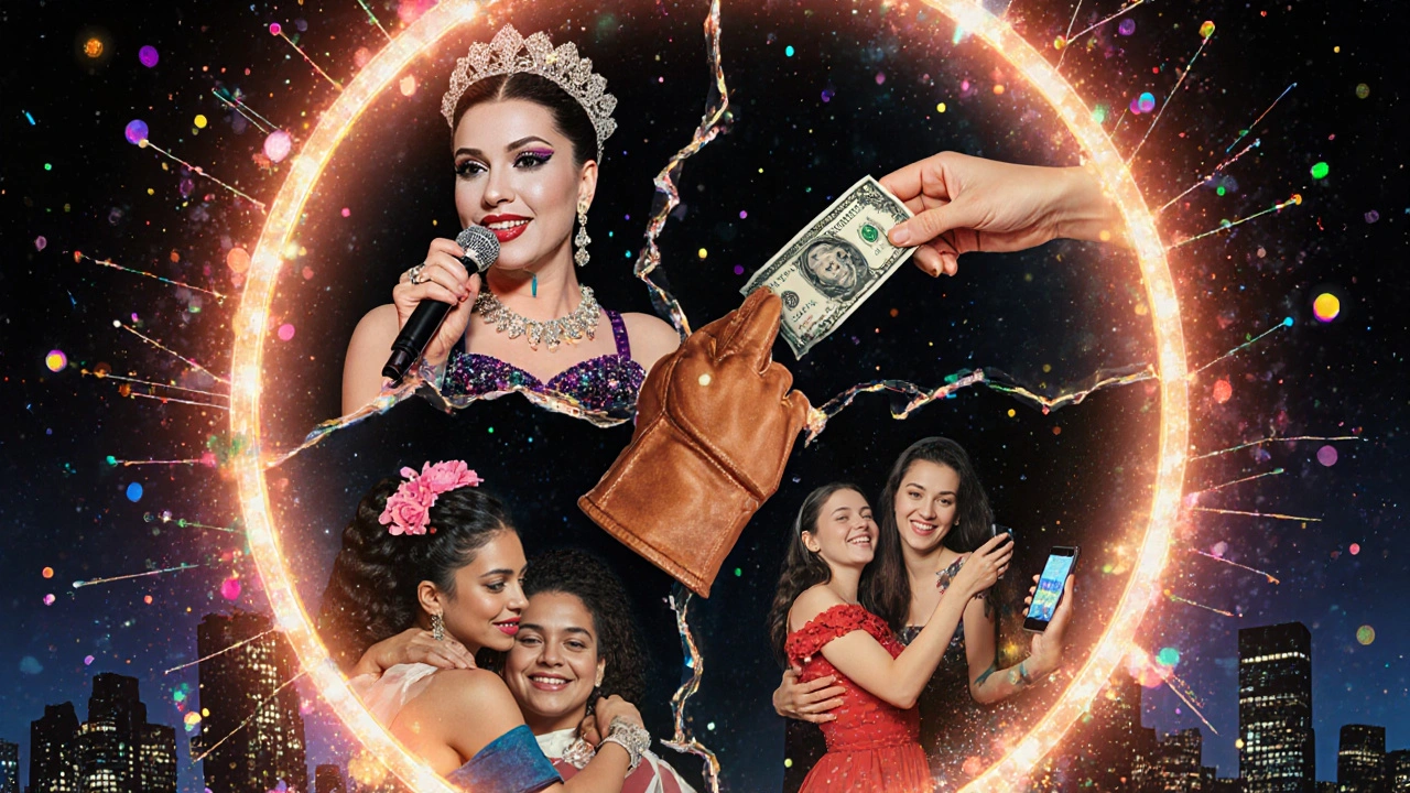 A glowing mirror reflects scenes of joy, tears, and connection in a powerful metaphor for queer resilience.