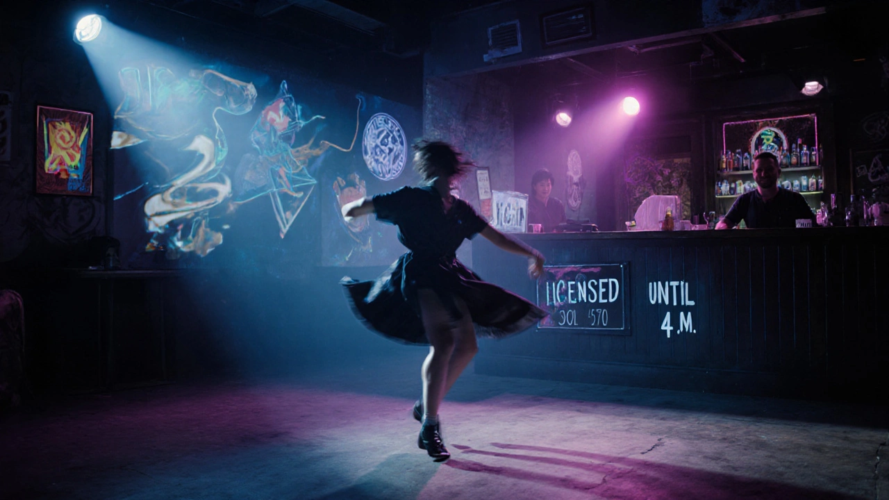 A non-binary dancer lit by spotlight in Club Kali at 3:30 a.m.