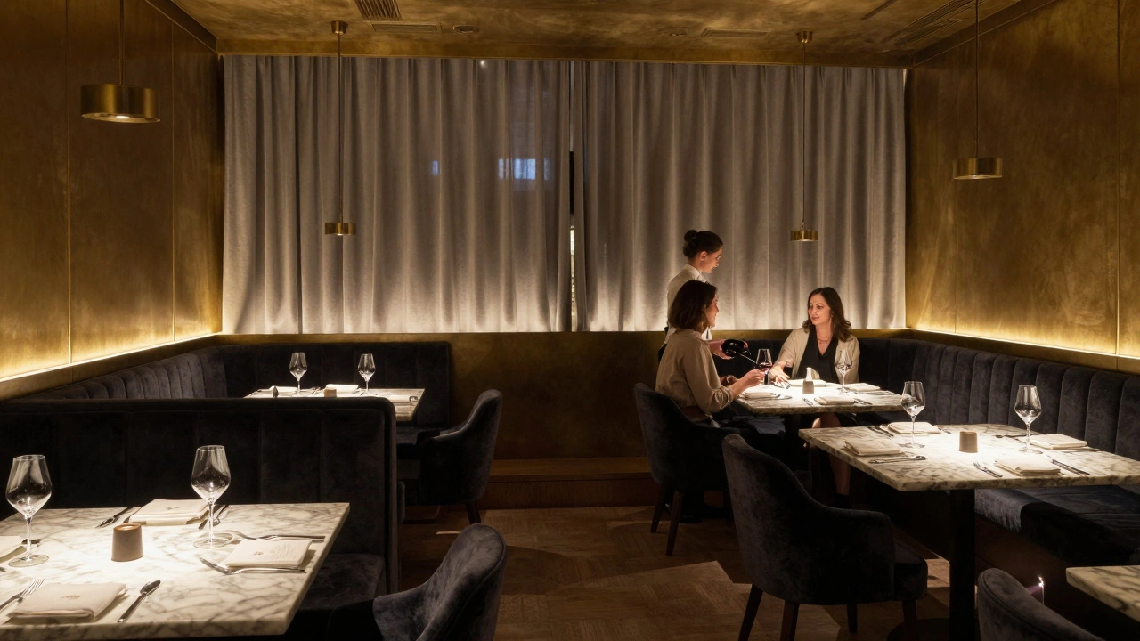 A couple in a private VIP booth with dedicated service and dim, luxurious lighting.