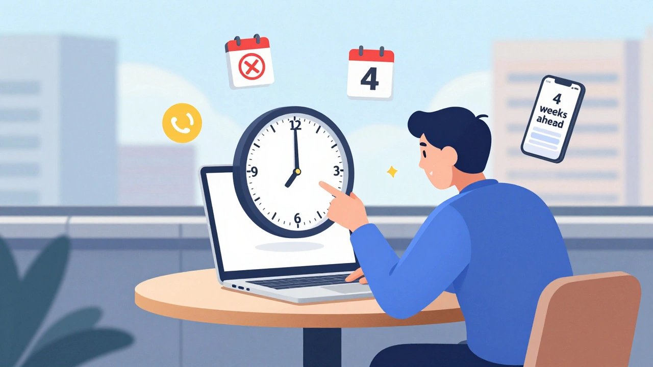 Person refreshing a laptop screen at 10 a.m. with reservation icons and calendar.