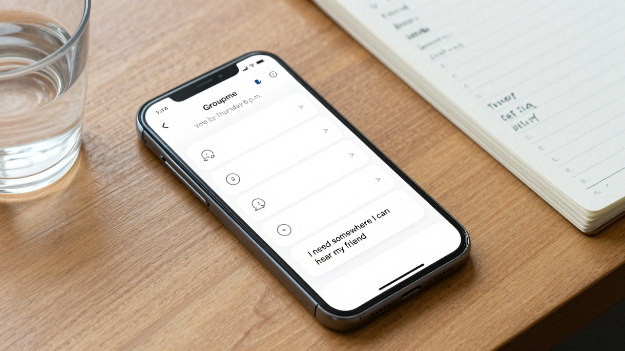 A smartphone screen showing a group poll for a night out with a countdown timer and one user comment.