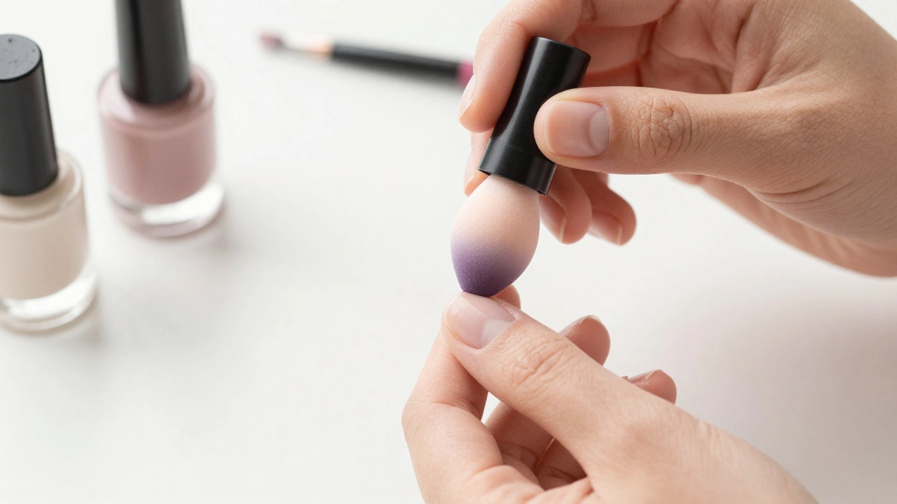 DIY gradient nails using makeup sponge at home.