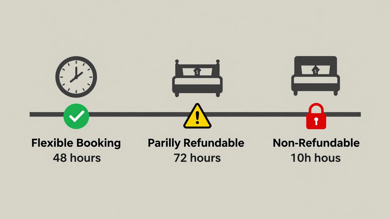 Timeline illustration comparing flexible, partial, and non-refundable cancellation options.