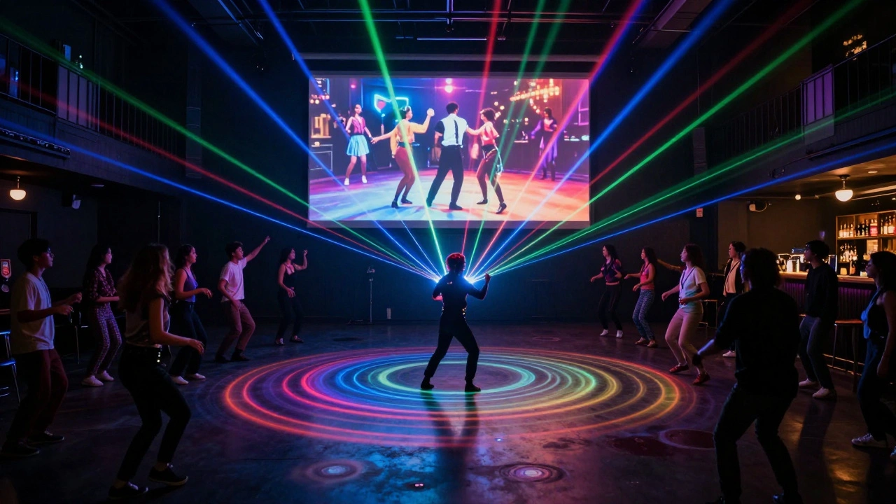 AI lighting system highlights a lone dancer as colors ripple through the crowd at Heaven London