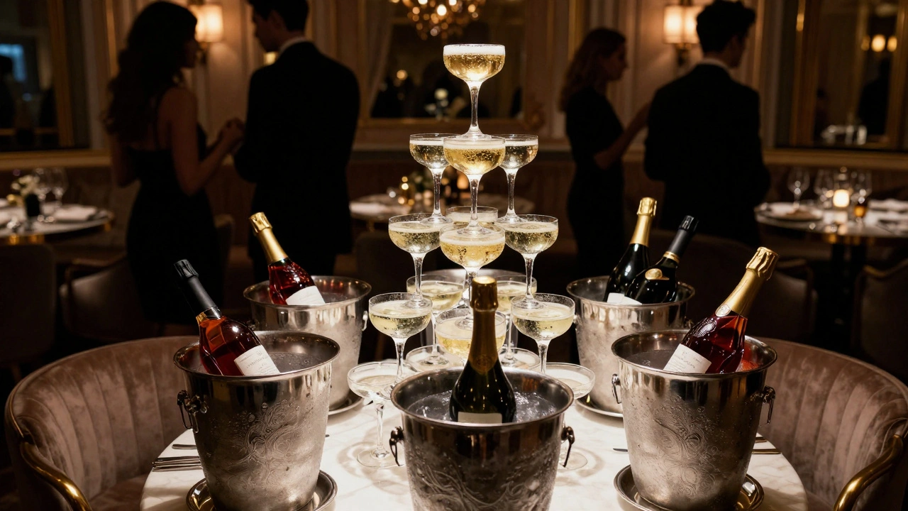 Champagne tower and spirits on VIP table